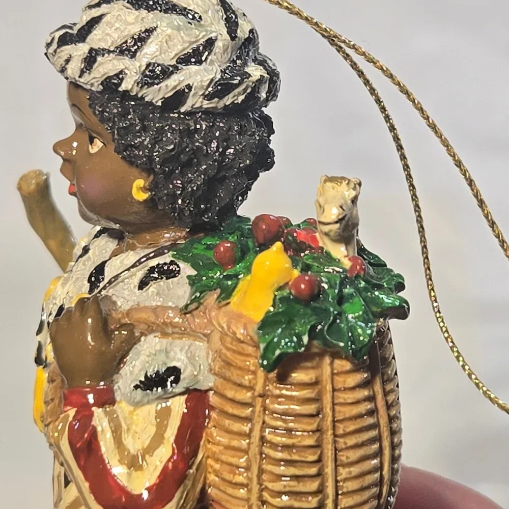 African Heritage Christmas Ornaments Set of 2 Boy with Elephant Girl with Basket - Picture 7 of 16